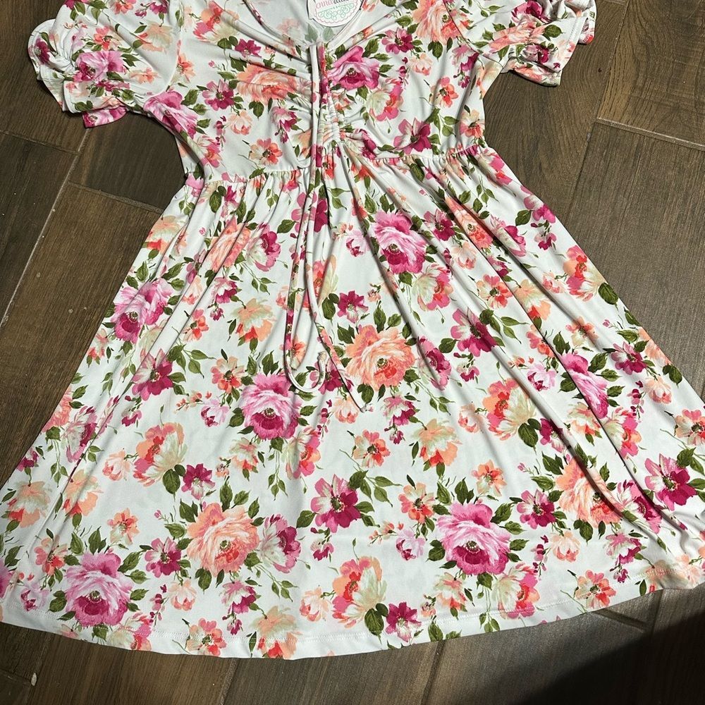 white birch White Floral Tie-Front Dress - Pink & Peach Blooms